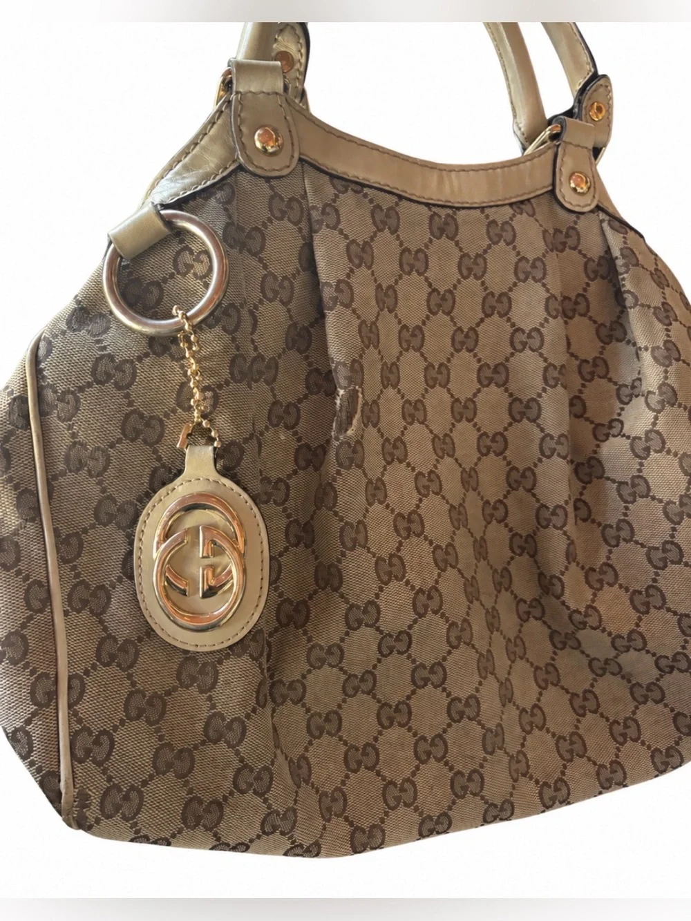 Gucci GG Monogram Canvas Hobo Shoulder Bag Vintage Beige/Brown – Needs Cleaning